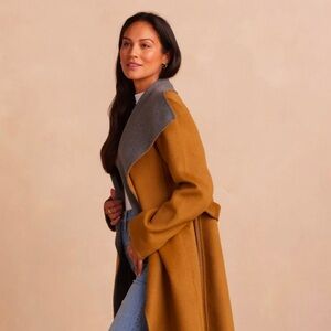 Nwt summersalt wool wrap coat in camel / grey - size 1x - sold out and htf